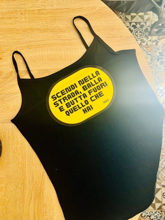 Canottiere “canzoni” nera spalla stretta